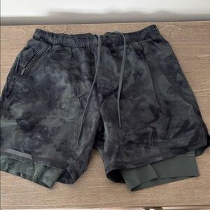 lululemon athletica Camouflage Black and Green Athletic Shorts